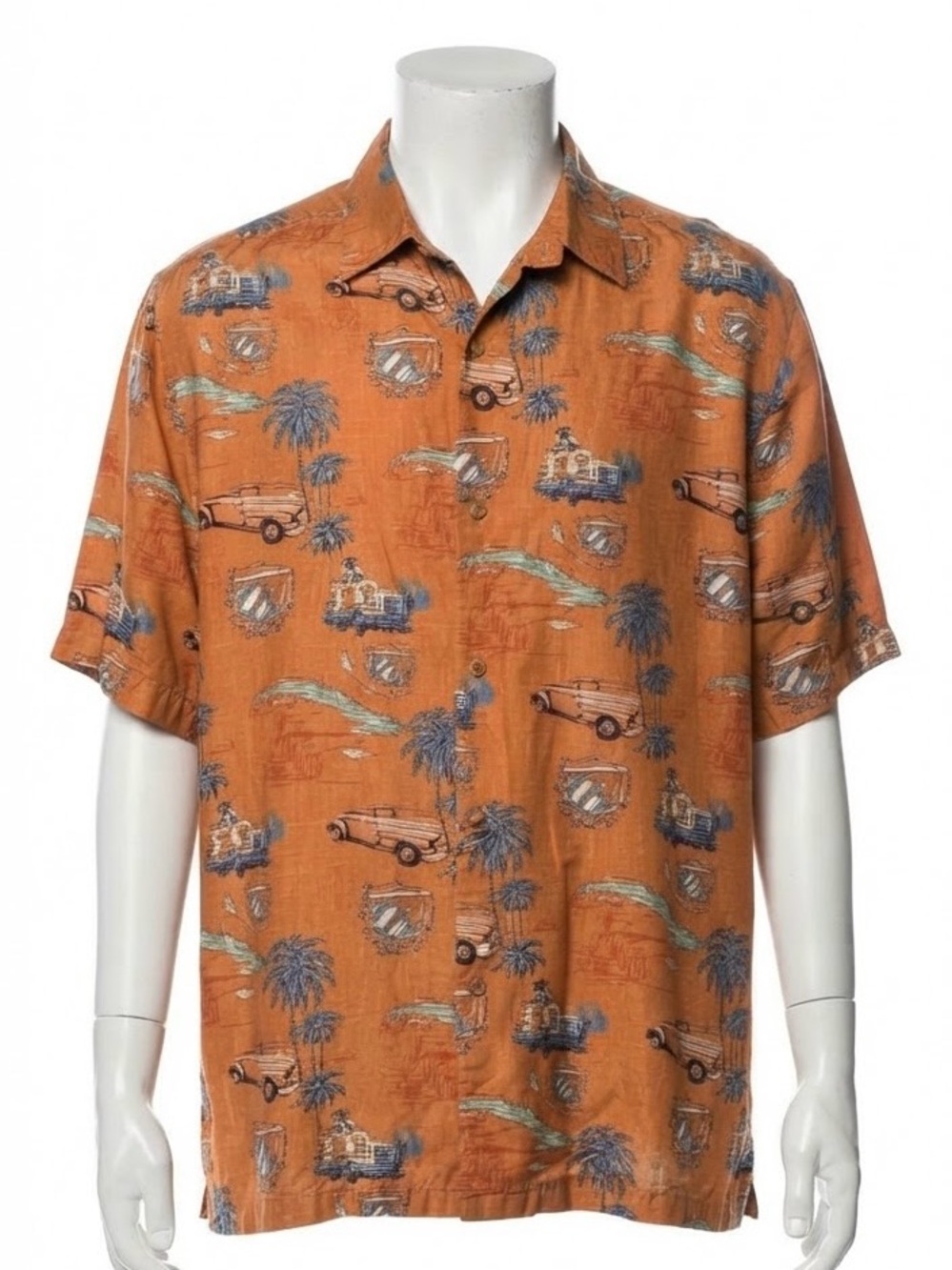 100% Silk Hawaiian Resort Shirt Paradise Collection Orange Statement Button Up